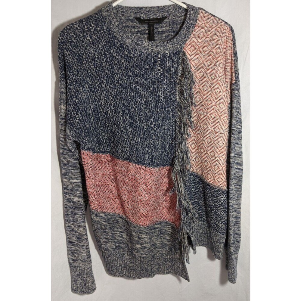 BCBGMAXAZRIA Cotton Tunic Sweater ~ Size: S ~ Fringe Lined Front
